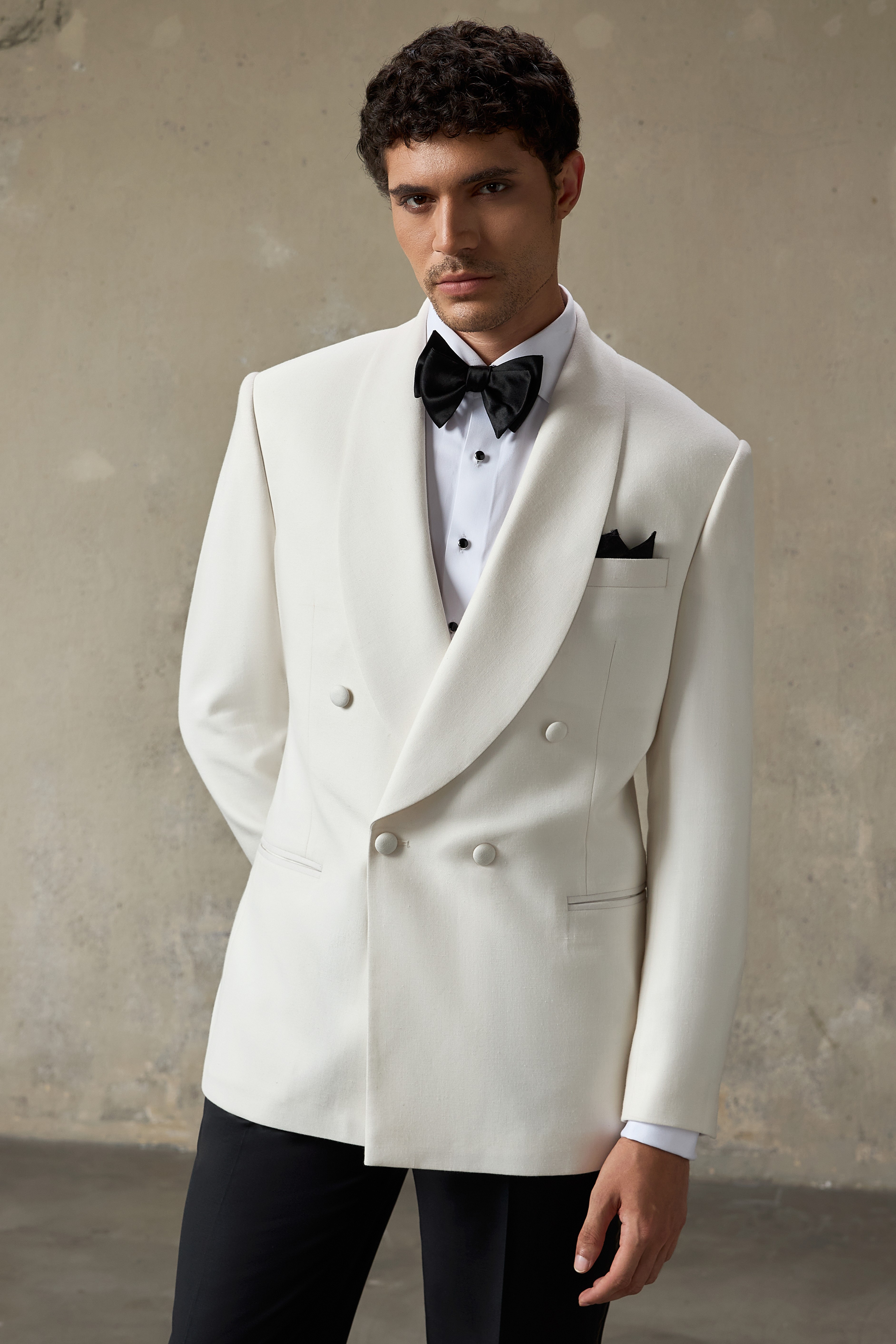LOOK 1 Ivory Double-Breasted Tuxedo