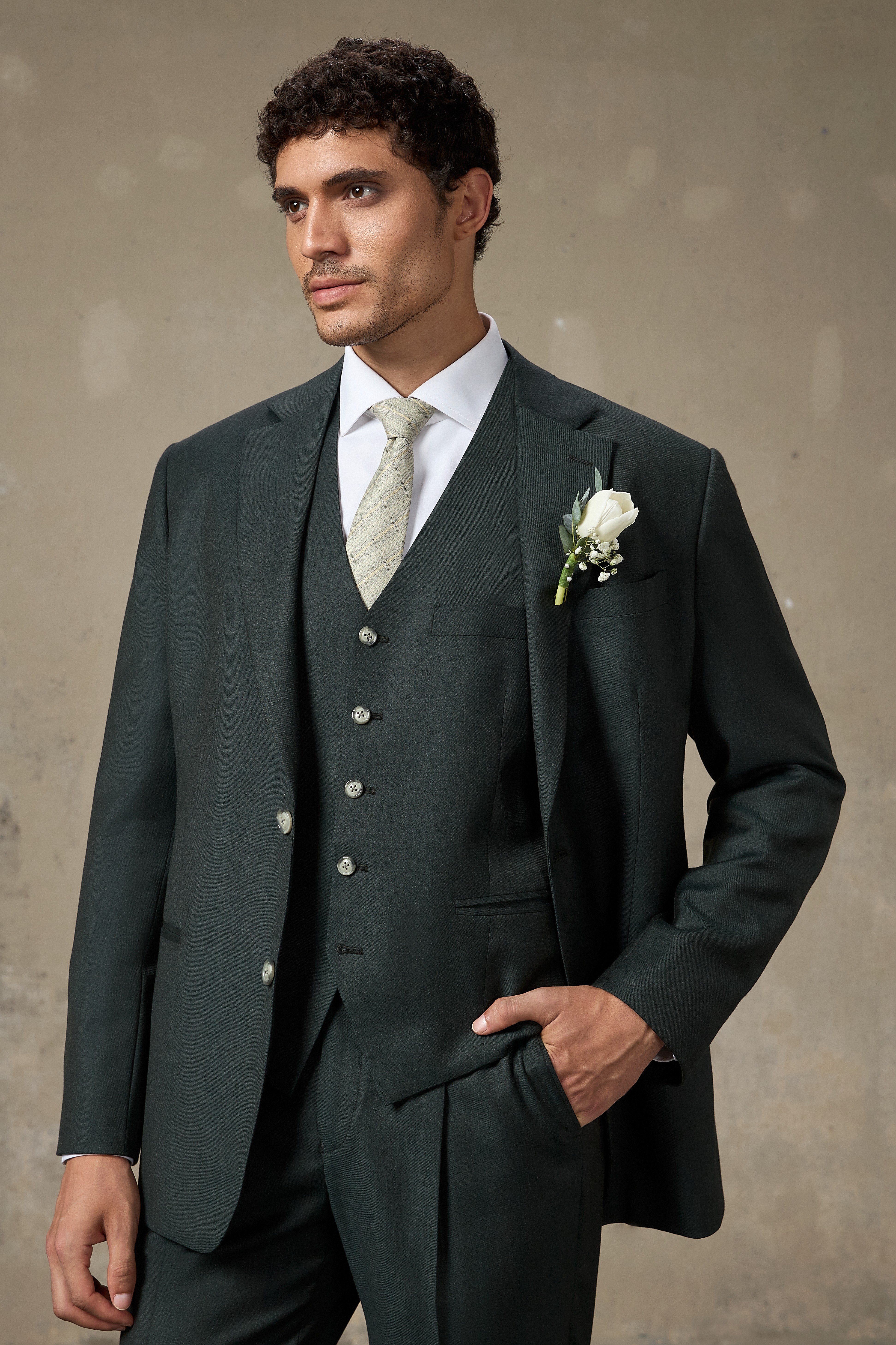 LOOK 2: 3-Piece Evergreen Suit