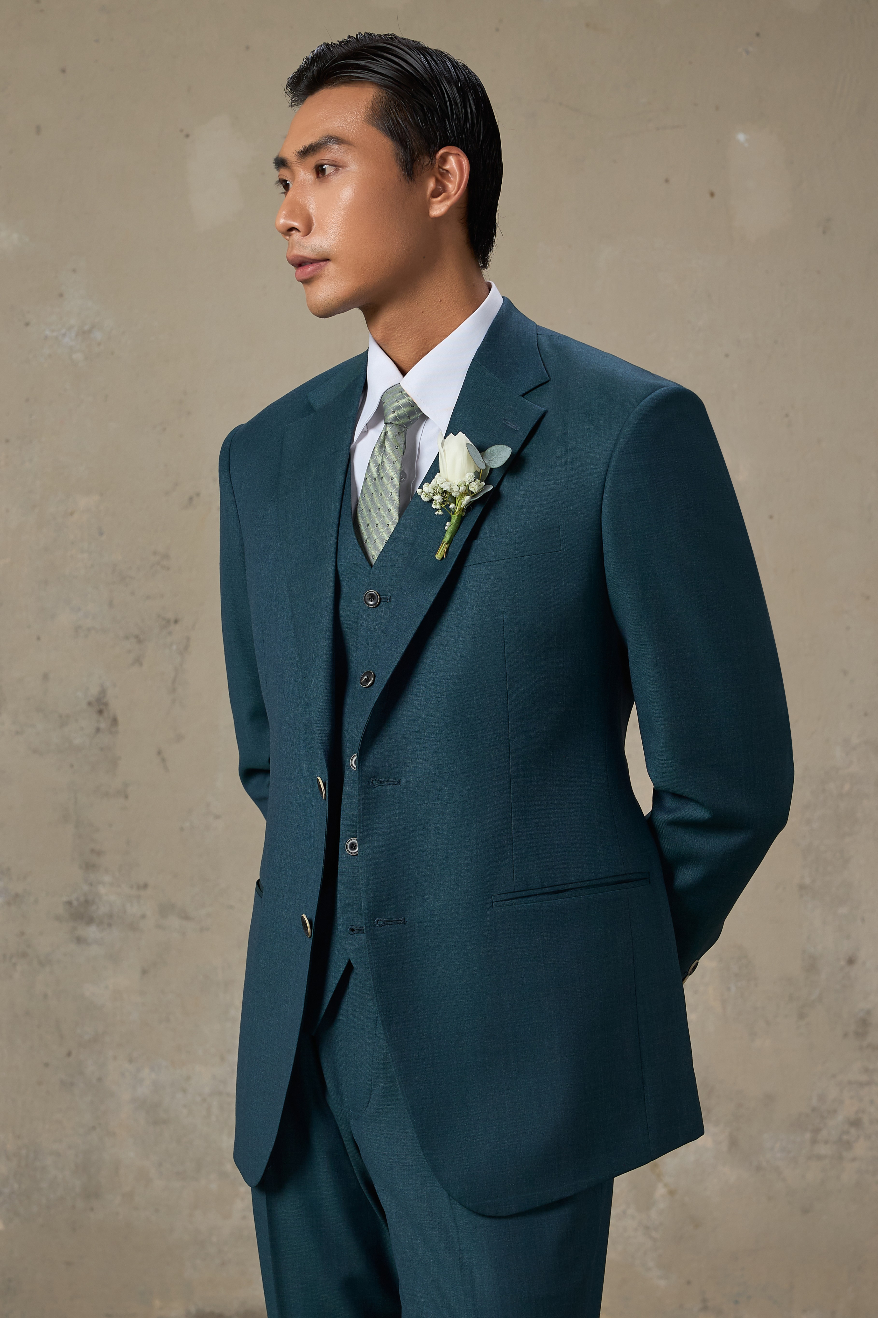 LOOK 6 | Dark Teal Three-Piece Suit